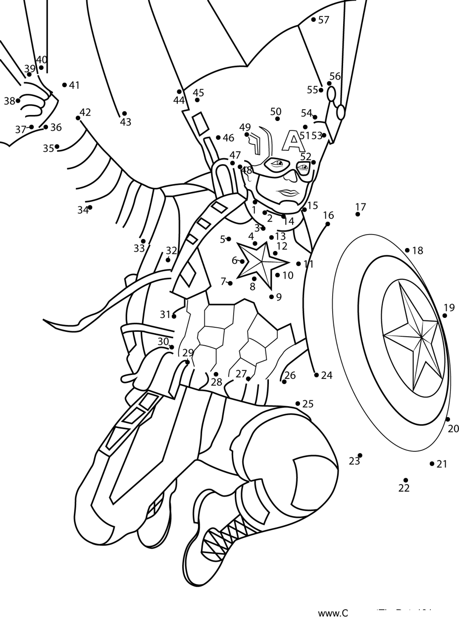 Captain-America-Parachute-In-Sky printable dot to dot worksheet