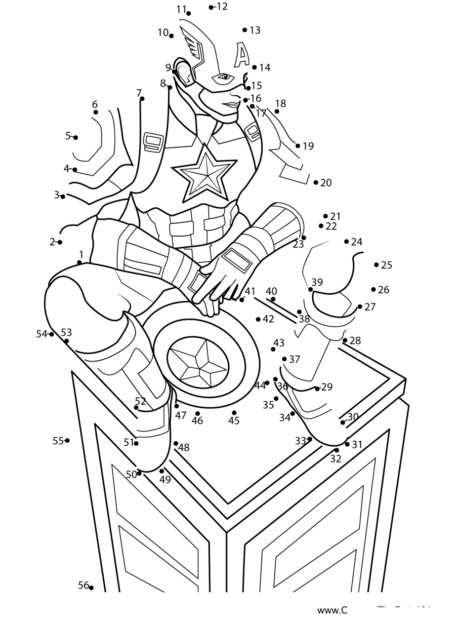 Captain-America-Sitting-On-Tower printable dot to dot worksheet