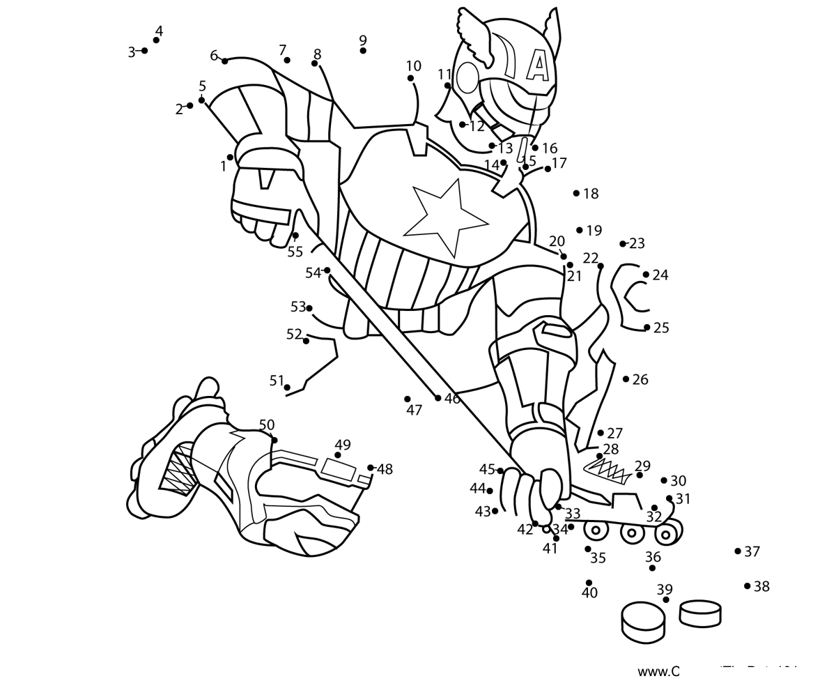 Captain-America-Skating printable dot to dot worksheet