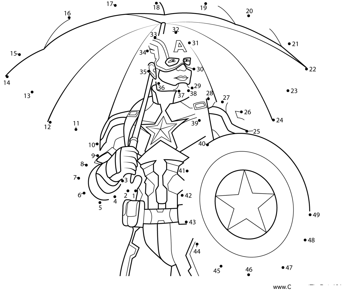 Captain-America-Under-The-Umbrella printable dot to dot worksheet