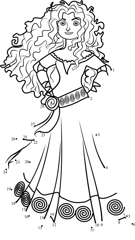 Princess-Merida-Dot-To-Dot printable dot to dot worksheet