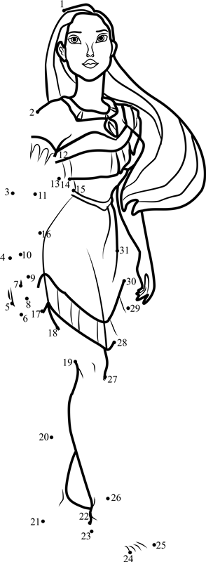 Princess-Pocahontas-Dot-To-Dot printable dot to dot worksheet