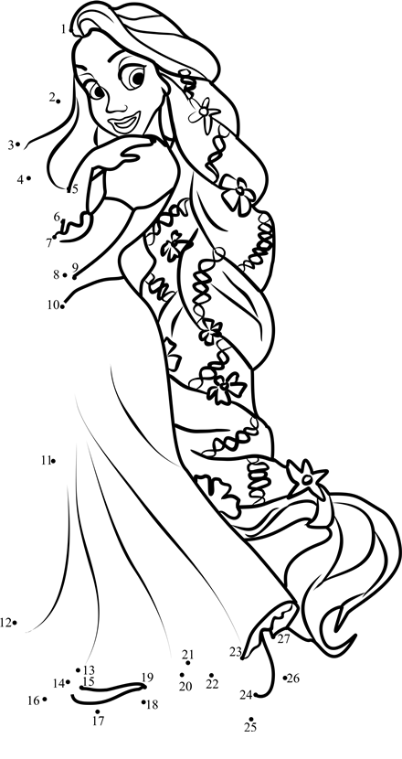 Princess-Rapunzel-Dot-To-Dot printable dot to dot worksheet