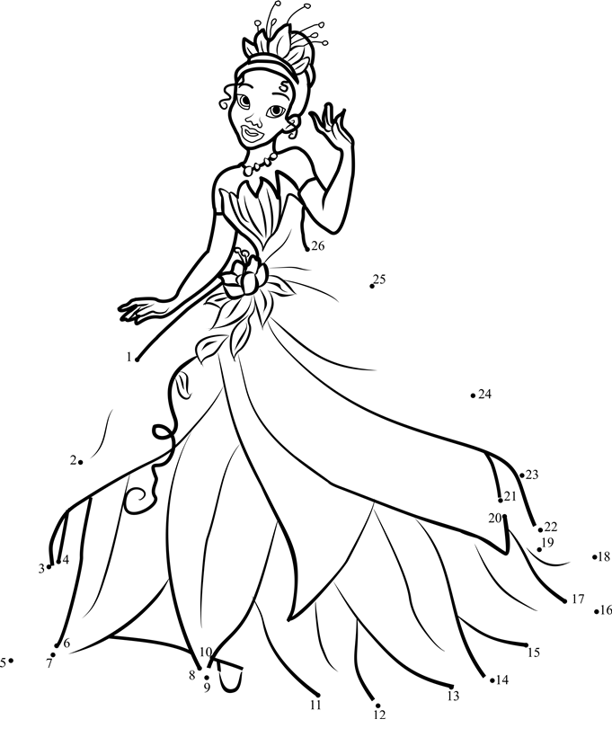 Princess-Tiana-Dot-To-Dot printable dot to dot worksheet