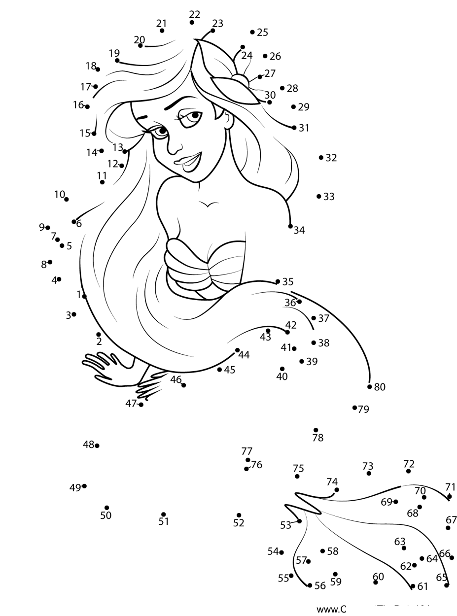 Ariel-Dreaming printable dot to dot worksheet