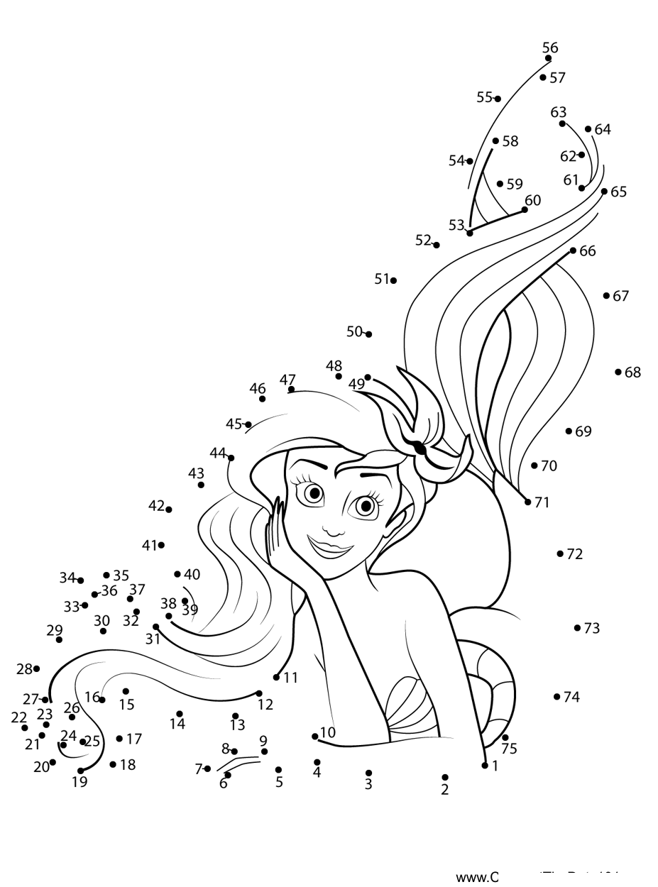 Ariel-Lying-Down printable dot to dot worksheet