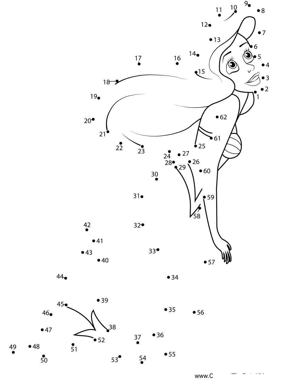 Ariel-Transforms-Back-Mermaid printable dot to dot worksheet