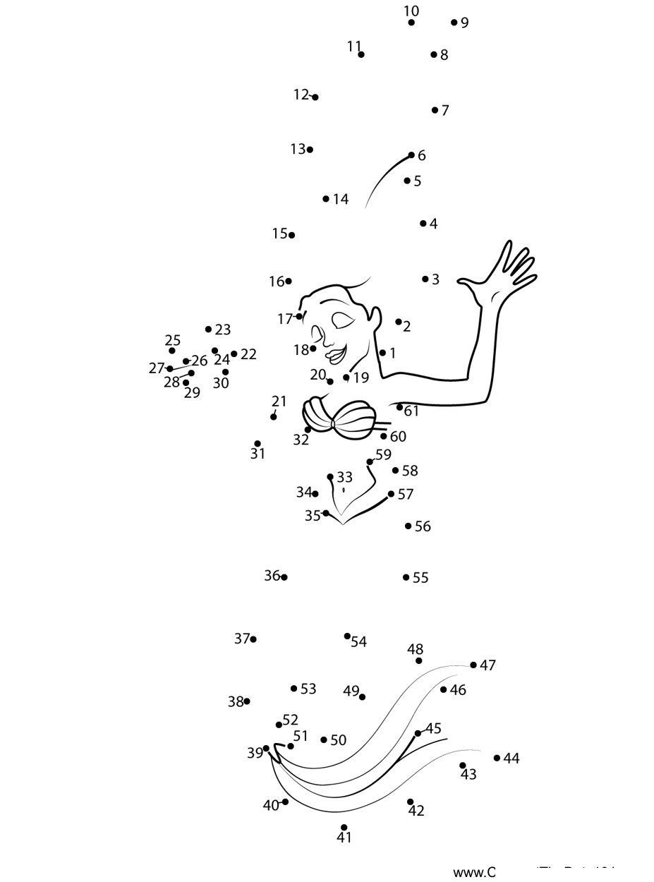 Beautiful-Ariel printable dot to dot worksheet