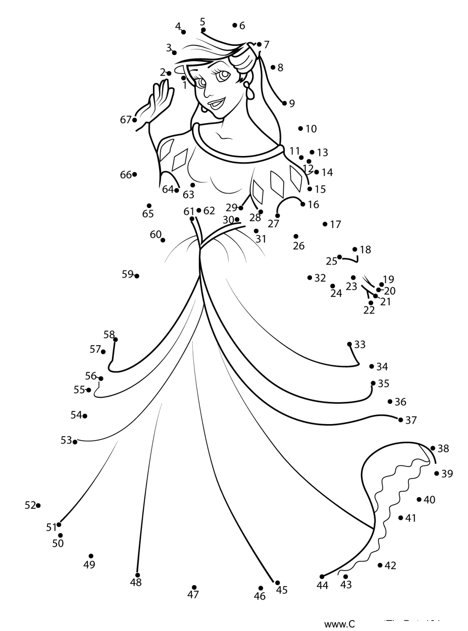 Beautiful-Green-Dress-Ariel printable dot to dot worksheet