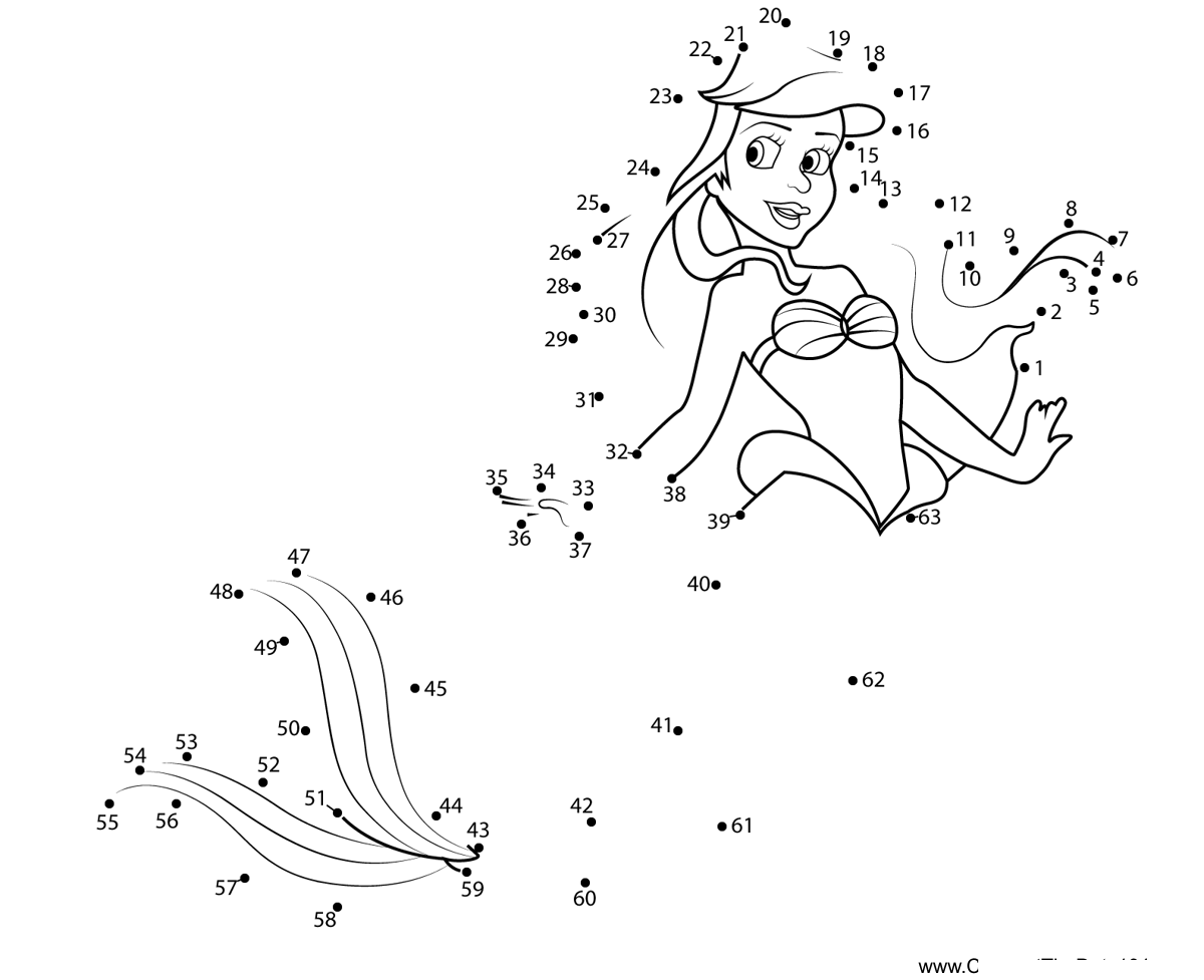 Little-Mermaid-Ariel printable dot to dot worksheet