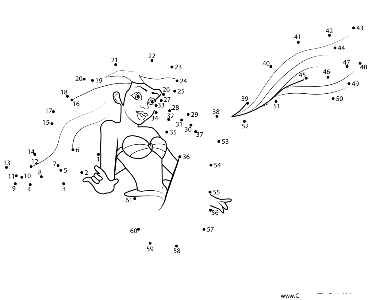 Princess-Ariel-Siting-On-Rock printable dot to dot worksheet