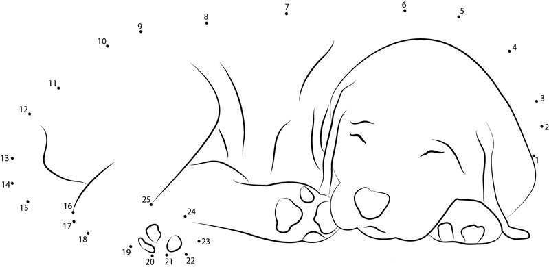 Cute Dog Sleeping dot to dot worksheets