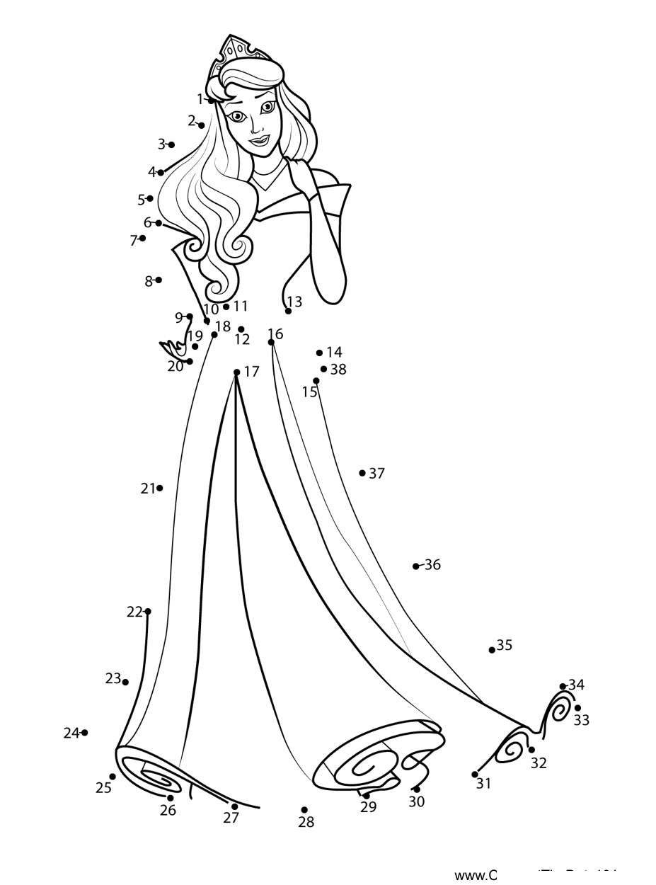 Aurora-Wearing-Cute-Dress dot to dot worksheets