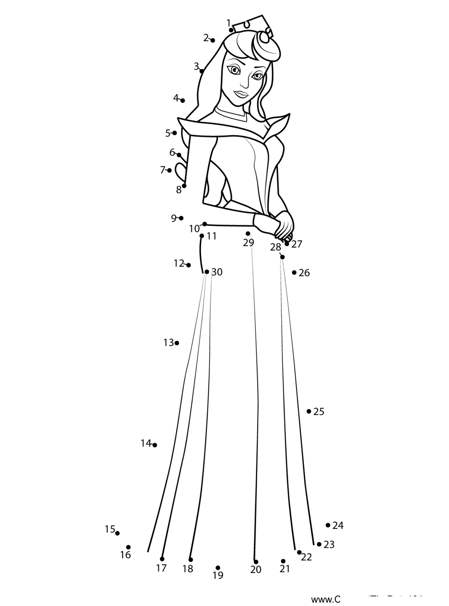 Aurora-Wearing-Dress dot to dot worksheets