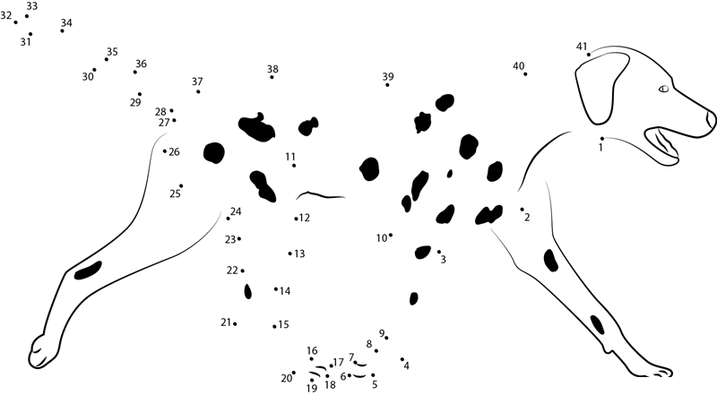 Dalmatian Dog dot to dot worksheets