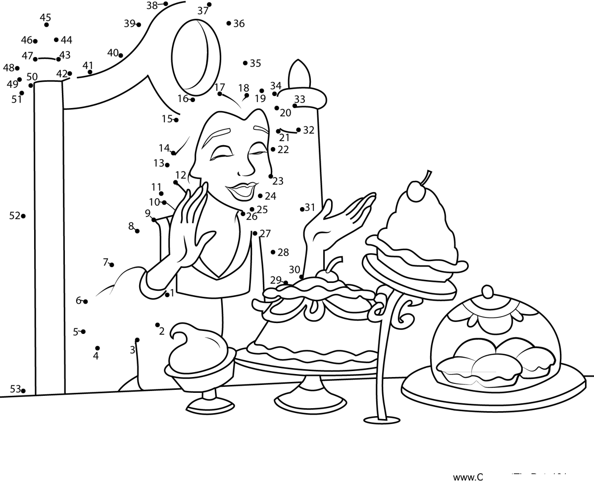 Belle-Eating-Cake dot to dot worksheets