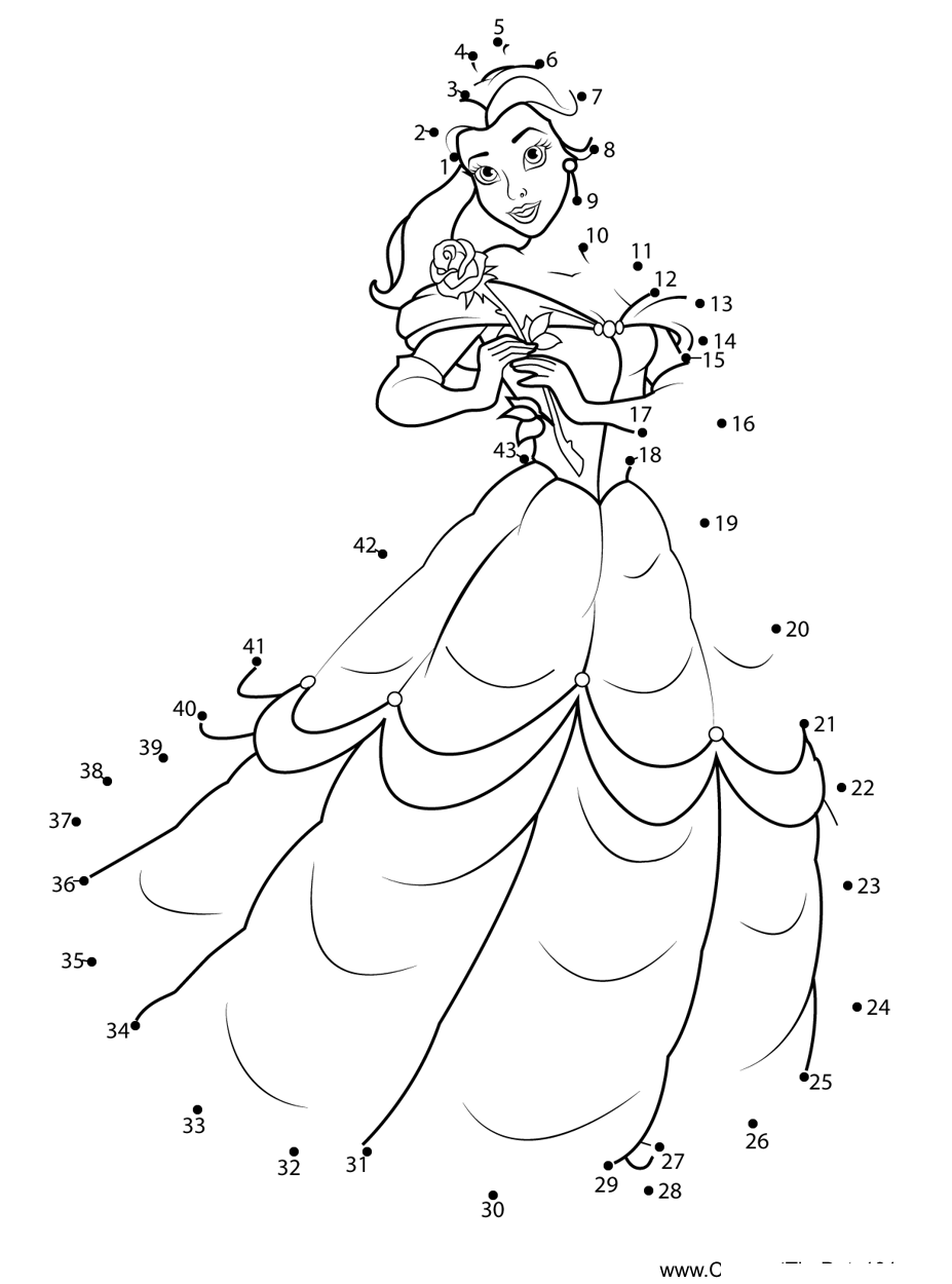 Belle-Wearing-Ball-Gown dot to dot worksheets