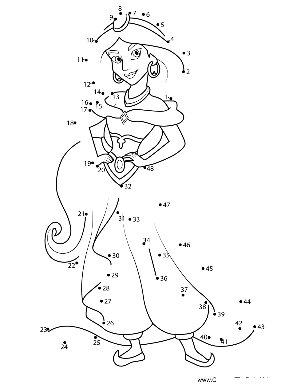 Beautiful-Princess-Jasmine dot to dot worksheets