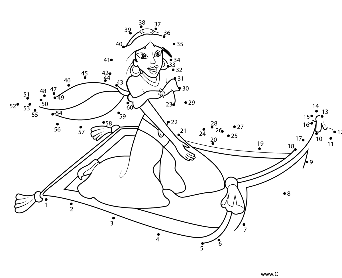 Princess-Jasmine-Excited dot to dot worksheets