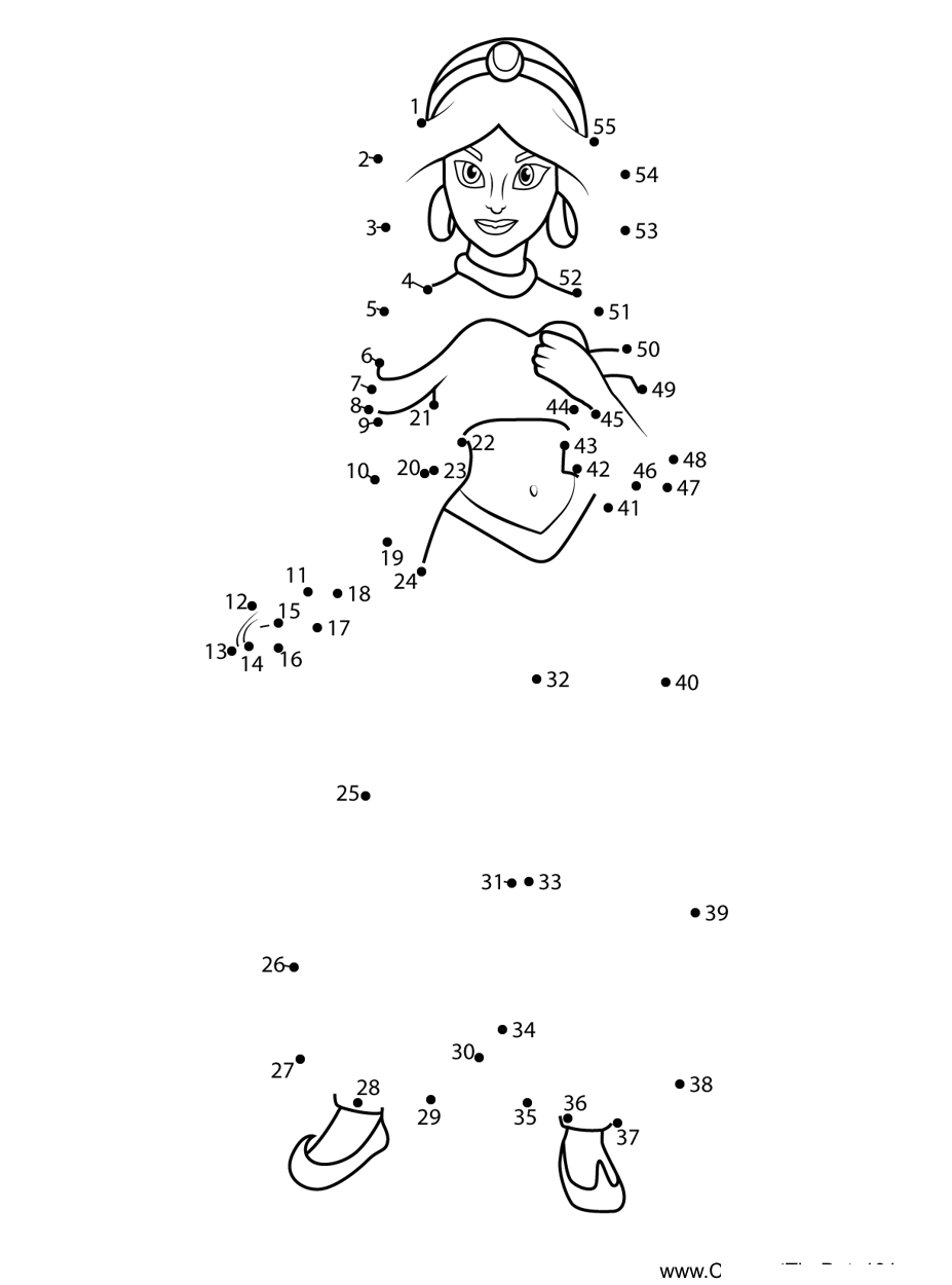 Princess-Jasmine-In-Dress dot to dot worksheets