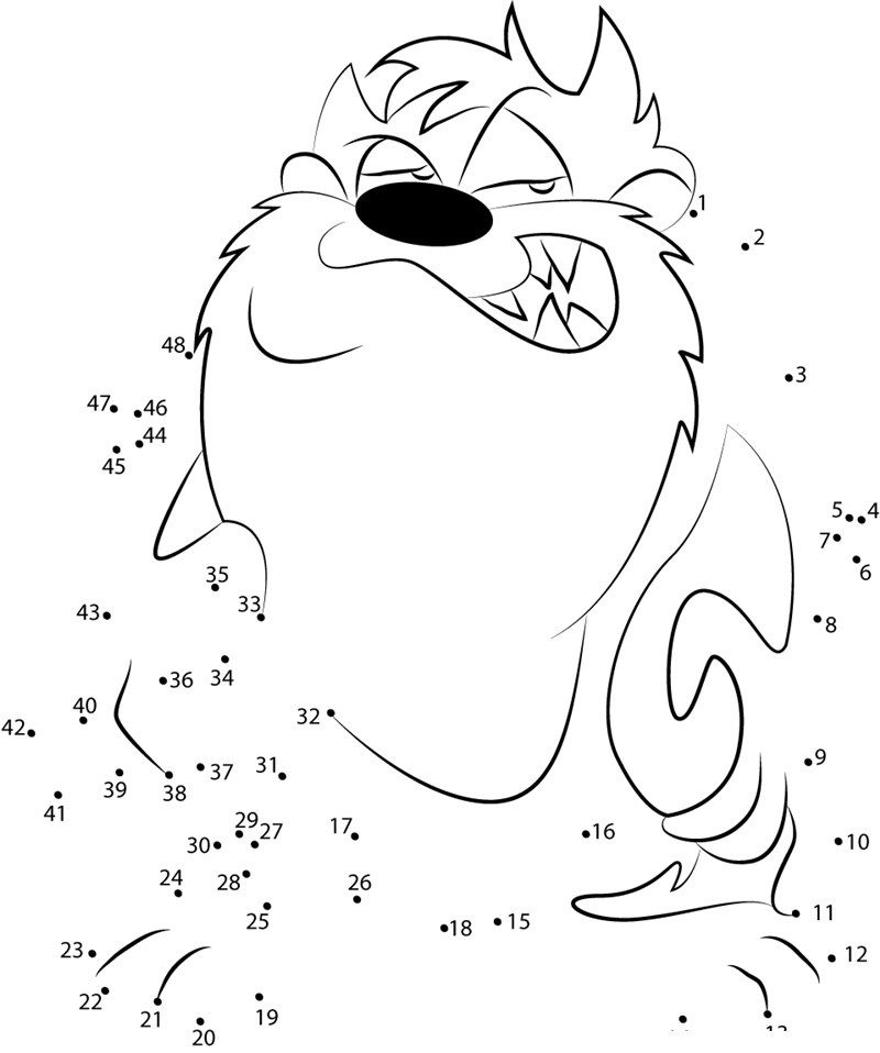 Angry Tasmanian Devil dot to dot worksheets