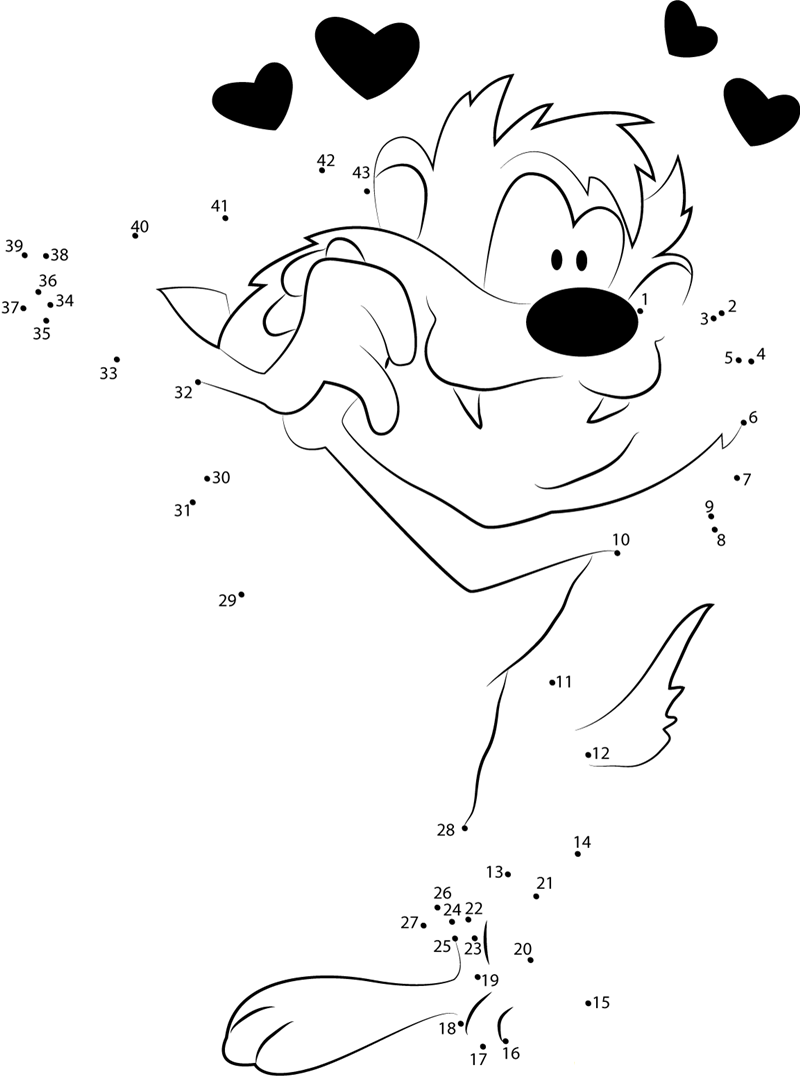 Tasmanian Devil In Love dot to dot worksheets