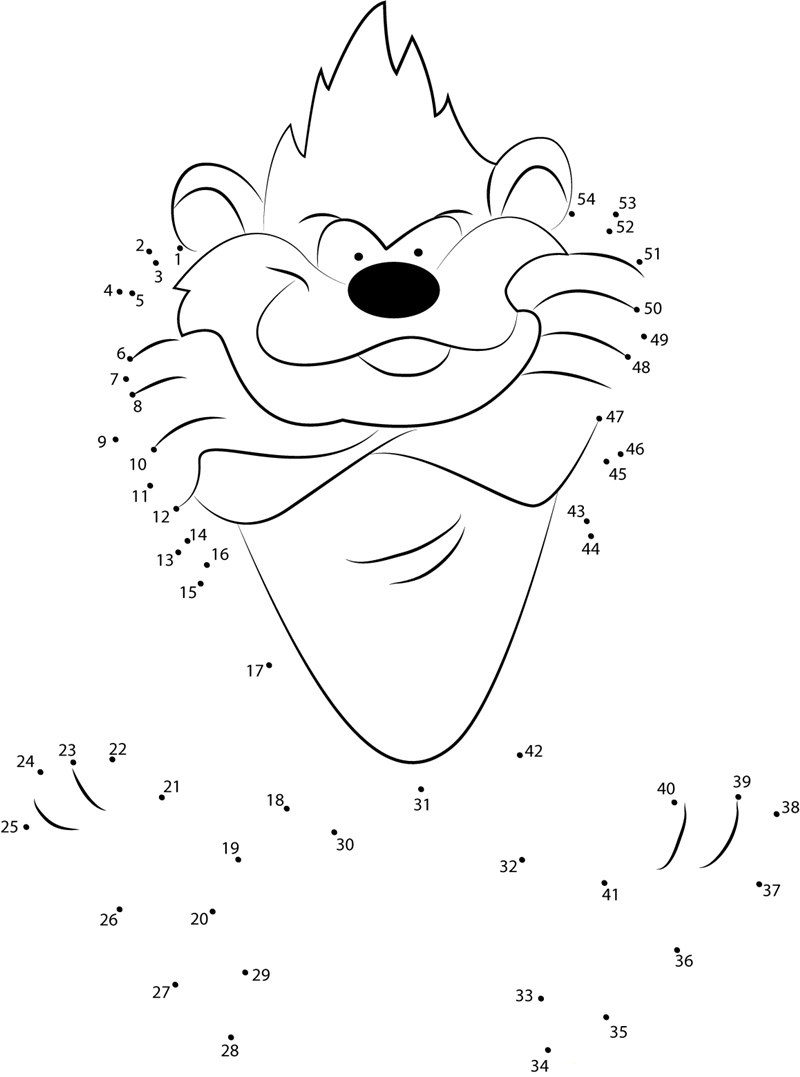 Tasmanian Devil Looking At You dot to dot worksheets