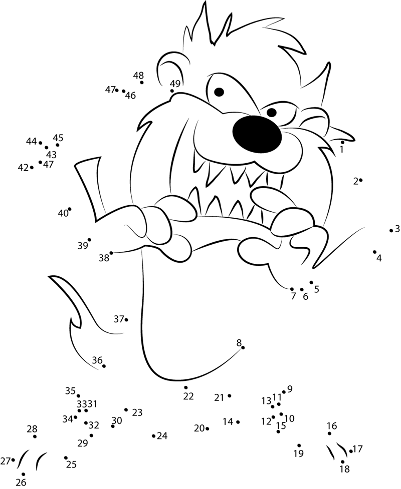 Tasmanian Devil Smiling dot to dot worksheets