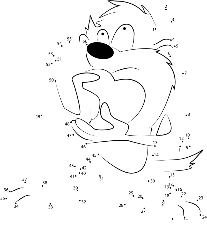 Tasmanian Devil Valentine dot to dot worksheets