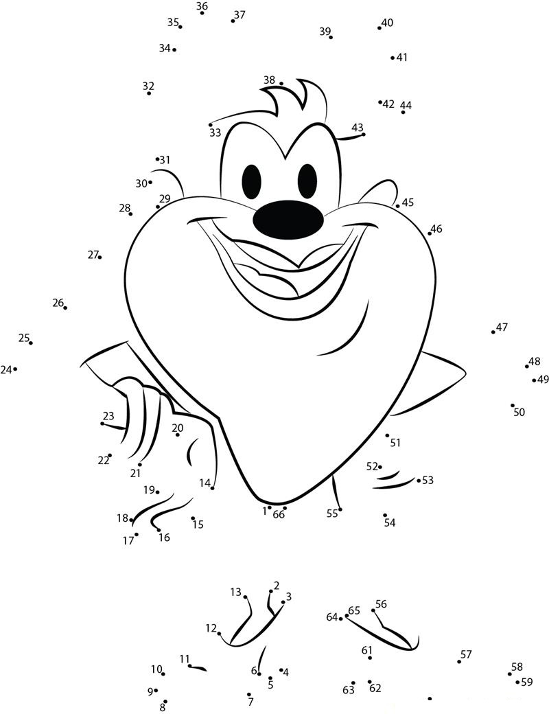 Taz Devil Smile dot to dot worksheets