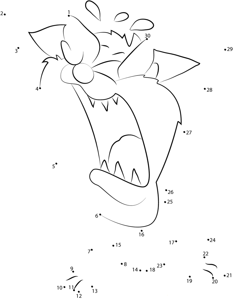 Taz Devil With Crying dot to dot worksheets