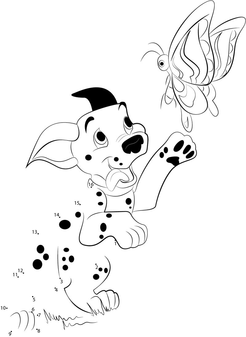 Dog-With-Butterfly-Dot-To-Dot dot to dot worksheets