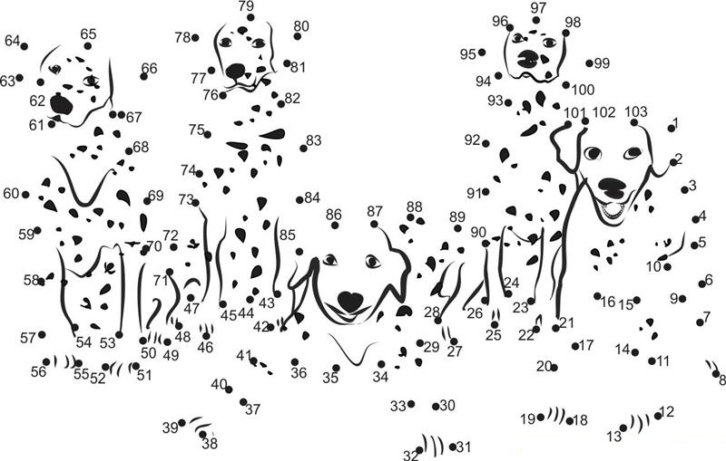 Cute Dalmations dot to dot worksheets