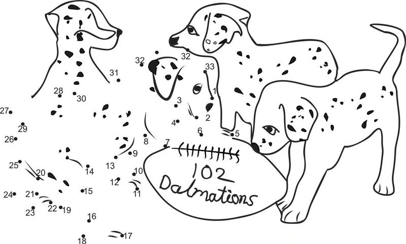 Dalmations Having Fun dot to dot worksheets