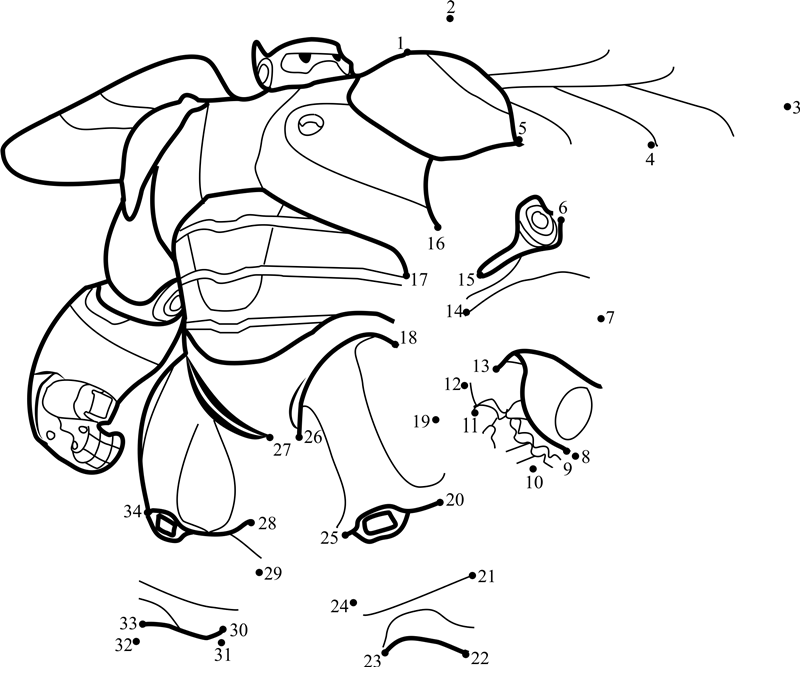 Baymax-Armor-Dot-To-Dot dot to dot worksheets