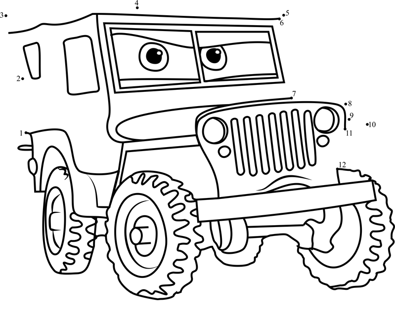 Sarge-From-Cars-3-Dot-To-Dot printable dot to dot worksheet