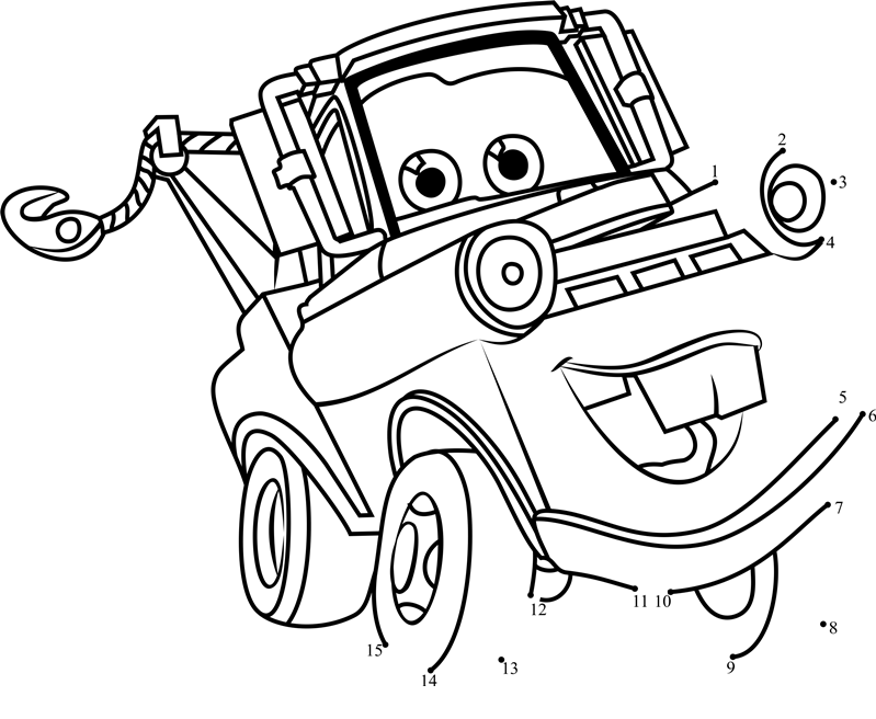 Tow-Mater-From-Cars-3-Dot-To-Dot printable dot to dot worksheet