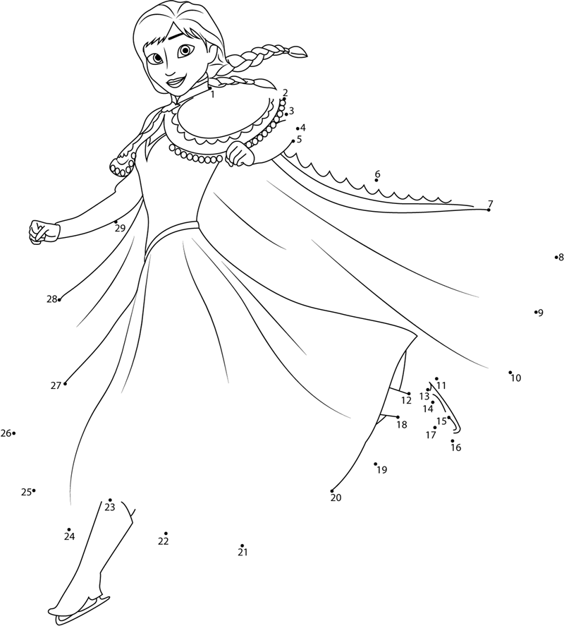 Anna-Ice-Skating-Dot-To-Dot printable dot to dot worksheet