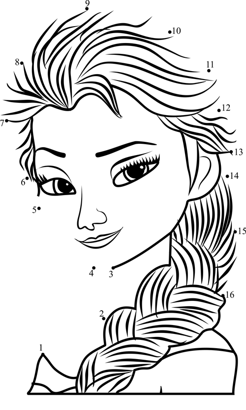 Elsa-Face-Frozen-Dot-To-Dot printable dot to dot worksheet