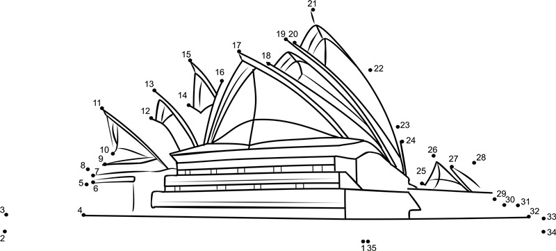 Sydney Opera House Australia printable dot to dot worksheet