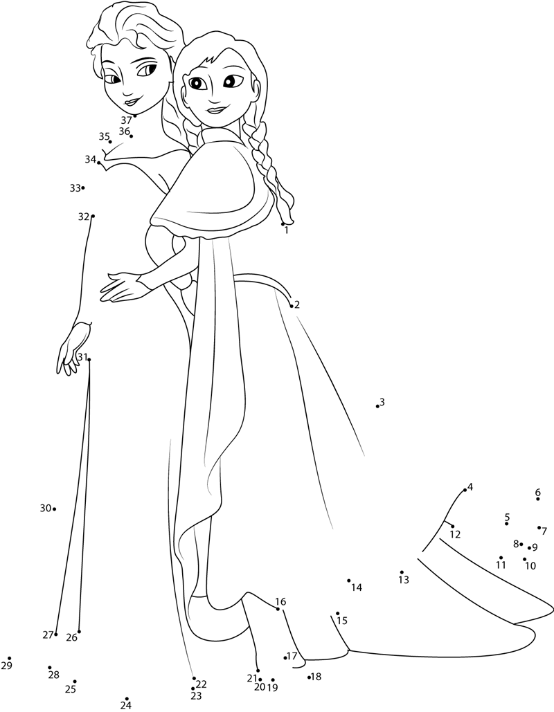 Frozen-Sisters-Dot-To-Dot printable dot to dot worksheet