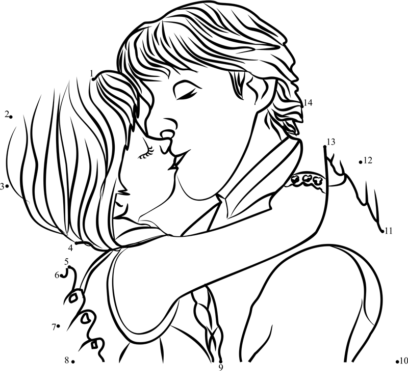 Kristoff-And-Anna-Kiss-Frozen-Dot-To-Dot printable dot to dot worksheet