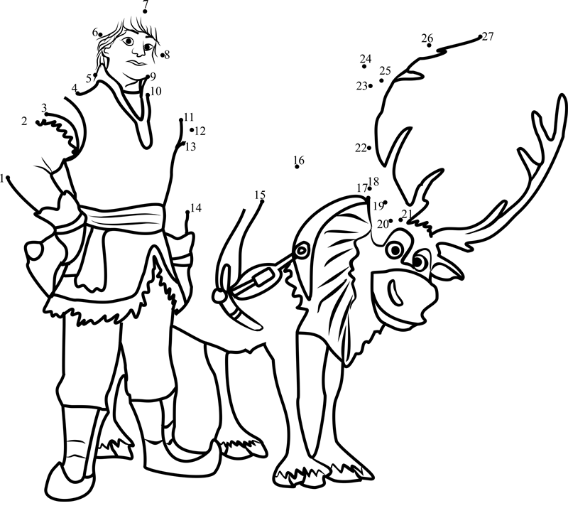 Kristoff-With-Reindeer-Frozen-Dot-To-Dot printable dot to dot worksheet