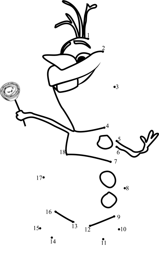 Olaf-Dancing-Frozen-Dot-To-Dot printable dot to dot worksheet