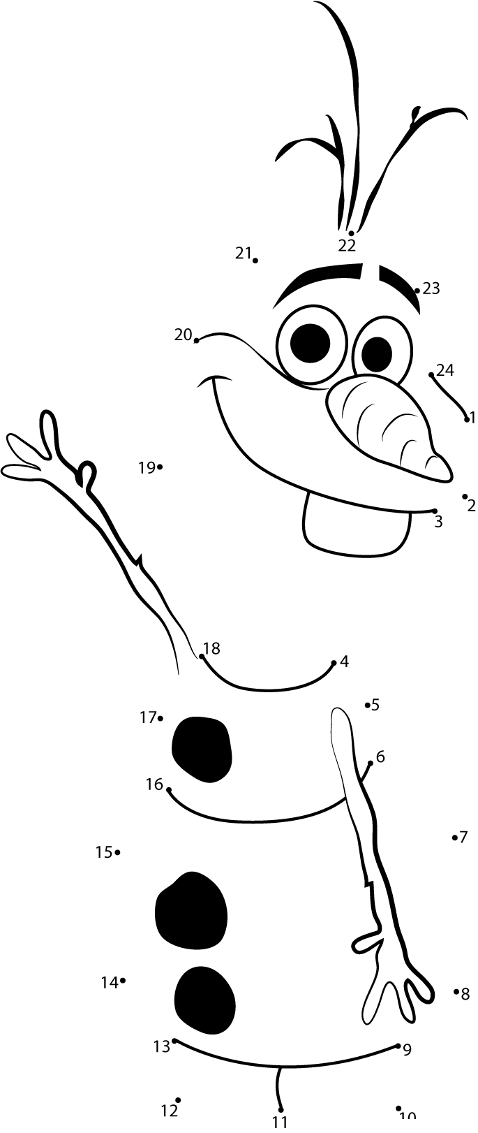 Olaf-Dot-To-Dot printable dot to dot worksheet