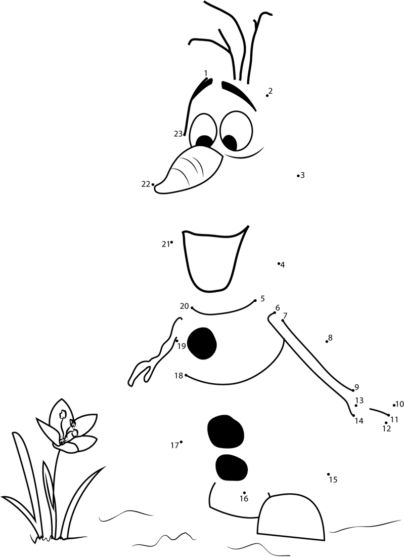 Olaf-Snowman-Dot-To-Dot printable dot to dot worksheet