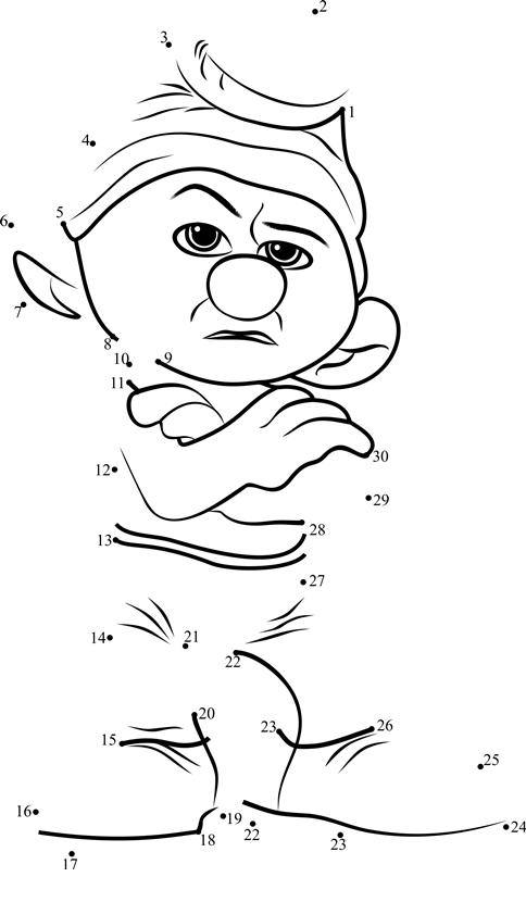 Grouchy-Smurf-From-Smurfs---The-Lost-Village-Dot-To-Dot printable dot to dot worksheet