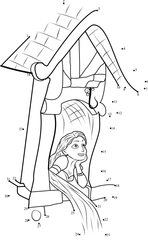 Rapunzel-In-Castle-Dot-To-Dot printable dot to dot worksheet