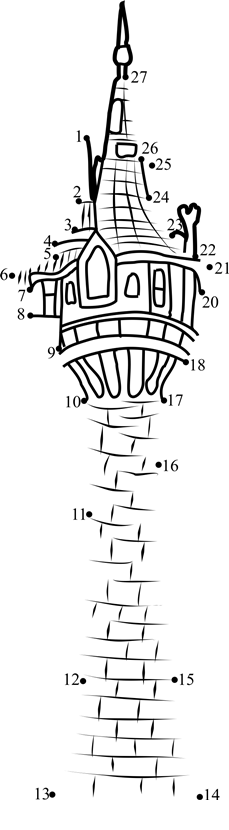 Rapunzels-Tower-Dot-To-Dot printable dot to dot worksheet