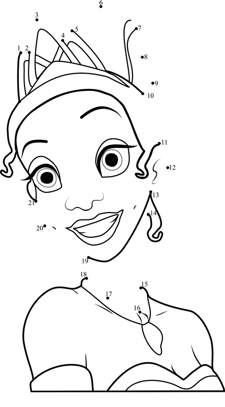 Tiana-Princess-Dot-To-Dot dot to dot worksheets